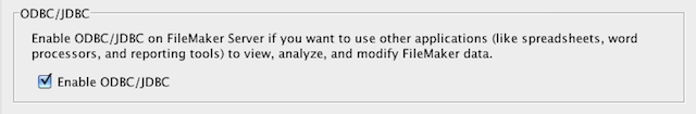 FileMaker Server Administration Console ODBC/JDBC settings